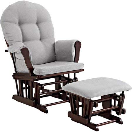 Windsor Glider and Ottoman - Espresso Finish and Gray Cushions
