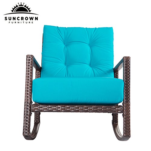 Suncrown Outdoor Furniture Teal Patio Rocking Chair AllWeather Wicker Seat with Thick