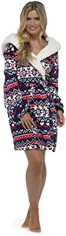 Women's Super Soft Hooded Robe Dressing Gown Bathrobe Plush Robes Warm Sherpa Gowns, Size 10-18