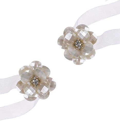 TSACTE Curtain Holdbacks Buckle Tiebacks Magnetic Flower Curtain Clips with Silk Ribbon (2, White)