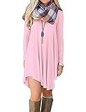 POSESHE Women's Long Sleeve Casual Loose T-Shirt Dress (L, Pink)