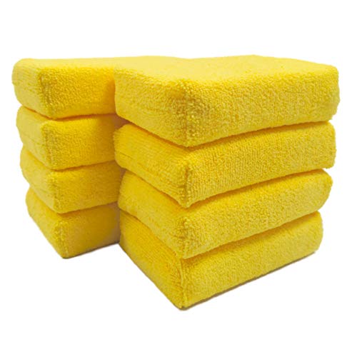 Polyte Microfiber Detailing Wax Applicator Sponge (Yellow, 8 Pack, 6x4x1.5)