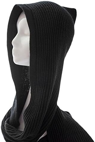 Unisex Winter Bomber Hats Knit Hooded Scarf Wrap Cap Hoodie Scarves Shawl Crochet Hat