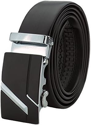 Celini Men's Leather Ratchet Belt, Automatic Buckle, Adjustable Belt Without Holes (Up to 54" waist, B34 Black)