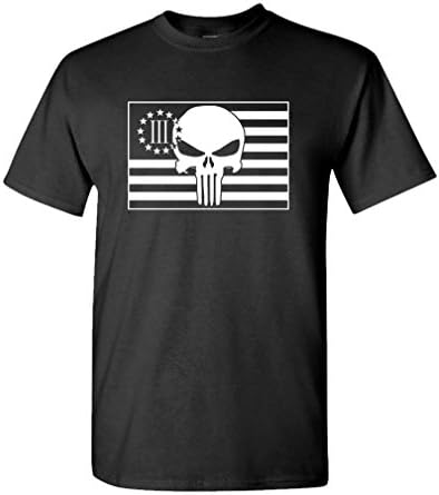 THREE PERCENTER FLAG WITH SKULL - america - Mens Cotton T-Shirt, XL, Black