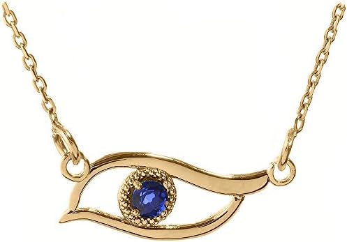 14k Yellow Gold Blue-Colored CZ Stone Evil Eye Pendant Necklace, 22"