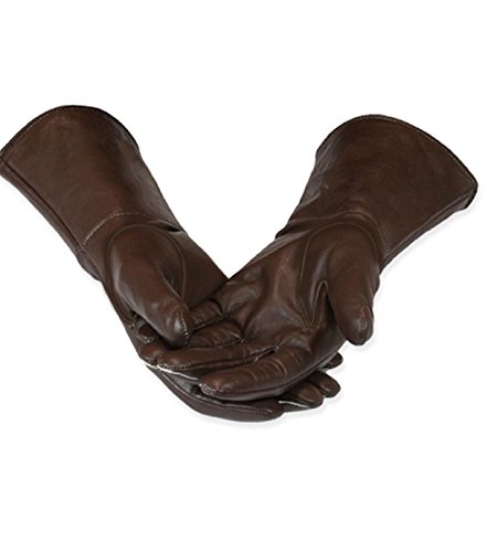 Leather Gauntlet Gloves Long Arm Cuff (Large, Brown)