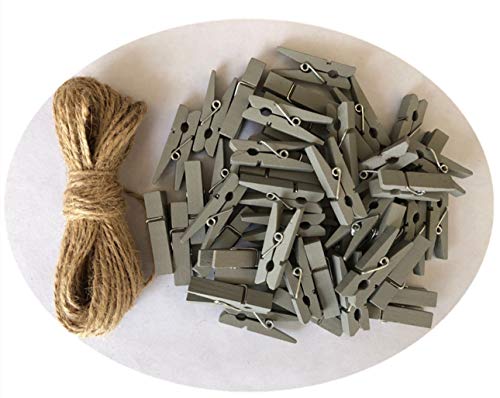 DurReus Wooden Clothespins for Pictures Travel Clothes Pin Home Decor Accessories with Jute Twine Gray Pack 50 - Thumbnail 3