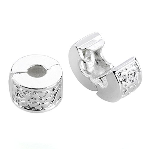 JewelrieShop Clip Spacer Charm for Bracelet Clip Lock Stopper Bead Spacer European Openable Beads 2pcs