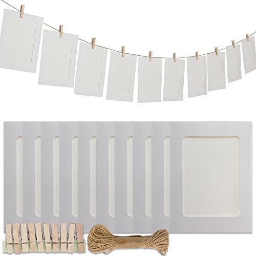 4x6 Paper Hanging Picture frames by Mewowpet, Clips and String Included, White