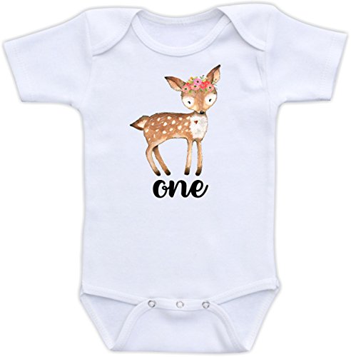 One - Baby Girl Boho First Birthday Outfit (12M Short Sleeve Bodysuit)