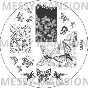 MESSY MANSION MM42 Nail Art Stamping Plate - Butterflies