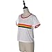 Focal18 Rainbow Print T-shirt Tee Crop Top Short Sleeve Tops O Neck Womens Stripe