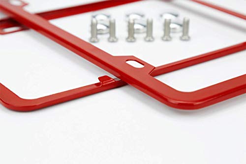 Deselen Red License Plate Frame, Stainless Steel with 2 Holes Screw Cap, Poinsettia Red (Pair)