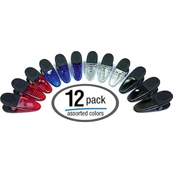 Heavy Duty Magnetic Clips, 12 Pack, with Neodymium Magnets, by Better Office Products, 3 1/4 Inch, All Purpose, Alligator Style, Assorted Colors of Black, White, Red, Blue, 12 Pieces