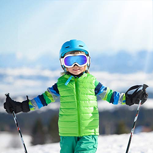 VELAZZIO Kids Ski Goggles, Snowboard Goggles OTG Snow Goggles Anti-Fog Double-Layer Lenses, 100% UV Protection (Black Frame/Transparent Lens (VLT 83%))