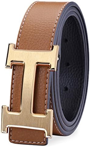 Men Belt Business Casual H Buckle Leather Belt with Pin Buckle