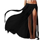 Bestyou® Women's Side Slit Mesh Maxi Skirt Swimsuit Cover Ups (Black)