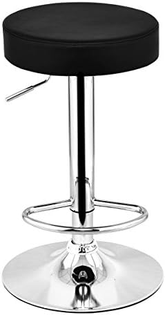 Allure Home Style - 1 Pcs Black Round Leather Seat Chrome Leg Adjustable Hydraulic Swivel Bar Stool