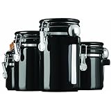 Anchor Hocking 4-Piece Black Ceramic Canister Set with Stainless Steel Spoons