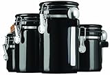 Anchor Hocking 4-Piece Black Ceramic Canister Set with Stainless Steel Spoons (Kitchen)