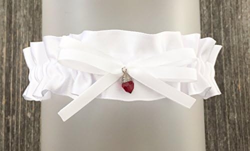Garnet Heirloom Grooms Birthstone White Satin January Charm Embellished Wedding Bridal Keepsake Garter