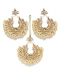 Joyeria Zircon Fashion Indian Jadau Pearl Beads Pearl Big Maang Tikka & Earrings Set Bollywood Pakistani Forehead Jewelry