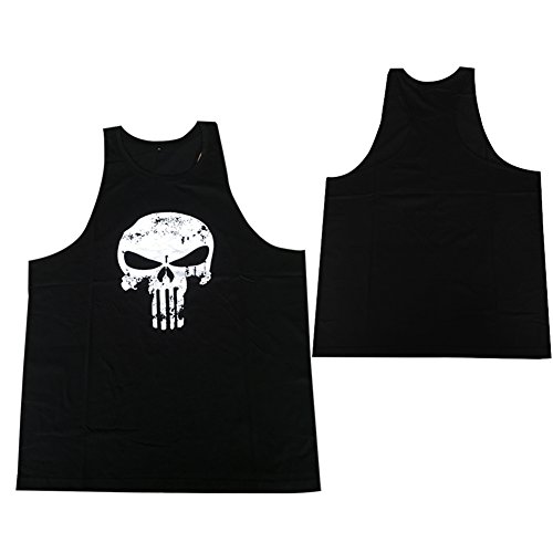 GZXISI Mens Skull Print Stringer Bodybuilding Gym Tank Tops Workout Fitness Vest (2 Pack:Black,Gray, Large)