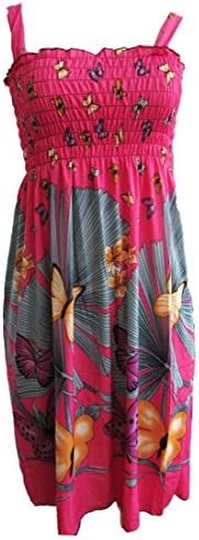 Women's Summer Butterfly Print Beach Casual Sundress (XL, Pink)
