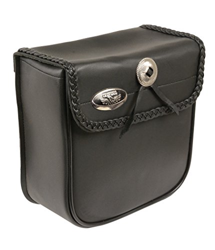 Milwaukee Leather SH590-BLK-PCS Black PVC Braid Trim Sissy Bar Bag (9X9X4.5)