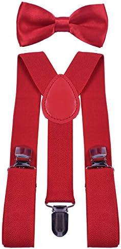 BODY STRENTH Kids Boys Girls Suspenders Strong Clips With Bow tie Set Red