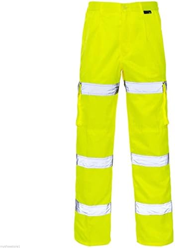 MyShoeSore Hi Viz VIS 3 Band Combat Trousers Safety Work Wear Poly Cotton Cargo Pant Bottom