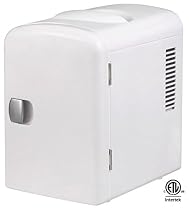 Gourmia GMF600 Portable 6 Can Mini Fridge Cooler and Warmer for Home ,Office, Car or Boat AC & DC, White - 110V