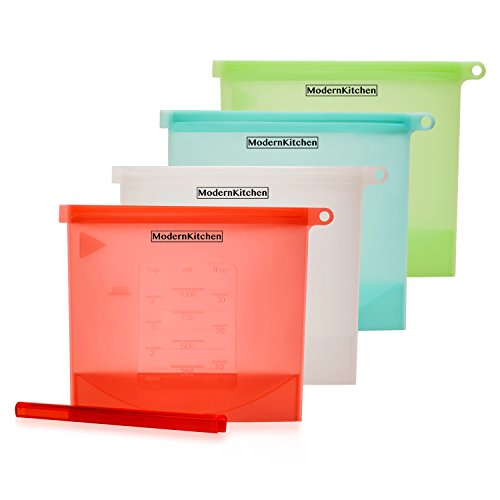 Premium Reusable Silicone Food Storage Bags with Slider - Fits Instant Pot, Accessories 8qt - Safe to Steam, Heat, Boil, Freeze, Sous Vide Cooking, Non-BPA - Perfect Containers, Kitchen Gadgets-4Pack