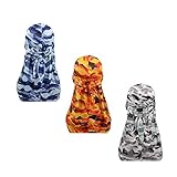 3pcs Packed Miltary Camouflage Colorful Premium 360 Waves Long Tail Silky Durag Cap for Men Du-rag (Set3)