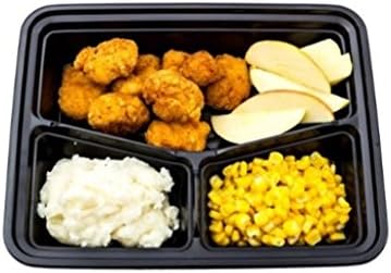 150 Sets 42 oz 3-Comp Microwavable Rectangular Plastic Container and Lid, RE-342B