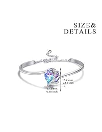 AOBOCO - Pulsera de plata de ley 925 con diseño de corazón, ajustable, cristales azules y morados de Swarovski I Love You, hipoalergénica, joyería fina para mujeres y niñas