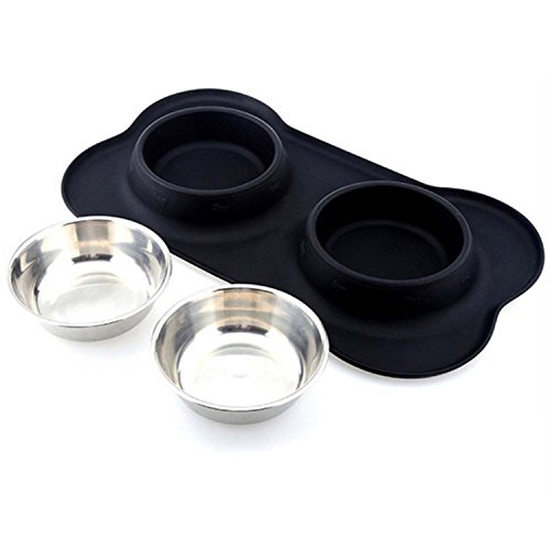 Vovoly Food Bowls for Dogs and Cats with 2 Pets Bowls Stainless Steel 24 oz and 1 Mat Silicone Black - Thumbnail 2