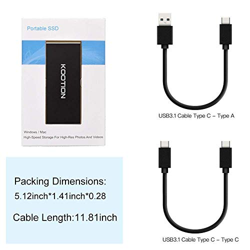 KOOTION SSD-Festplatte, 1 TB, externe SSD-Festplatte, tragbar, 1 TB, Lesen bis zu 500 MB/s und Schreiben bis zu 450 MB/s – Bild 8