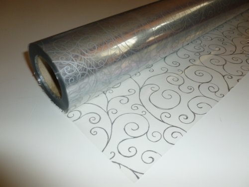 10m x 80cm Roll Silver Scroll Cellophane Wrap. Florist Quality Bouquet / Gift...