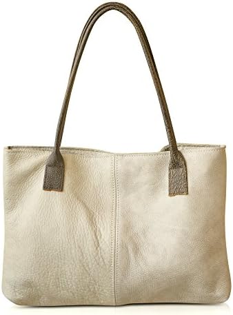 Handmade Durable Simple Everyday Women's Italian Leather Tote Shoulder Bag / Medium Size Leather Work Bag grey