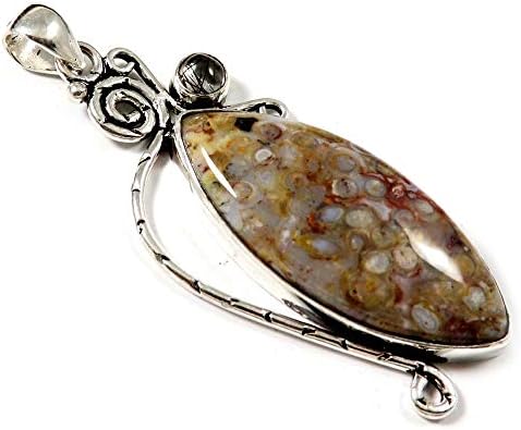 Goyal Crafts Natural Palm Root Agate,Rutilated Quartz Pendant Silver Plated Jewelry GPD190