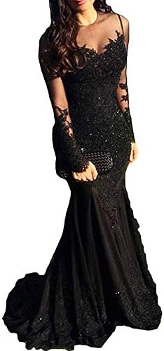 Illusions Long Sleeves Beaded Satin Mermaid Prom Dress Lace Evening Formal Gown