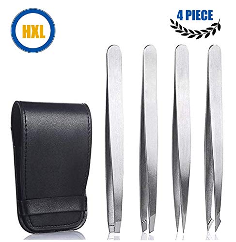 image for HXL Tweezers Set 4-Piece Professional Stainless Steel Tweezers- Best P