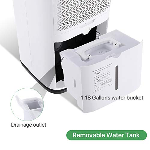 Waykar 70 Pint Dehumidifier for Home Basements Bedroom Garage, Removes 9 Gallons Moisture/Day in Spaces up to 4500 Sq. Ft, with Continuous Drain Hose, 1.18 Gallons Water Tank and Four Air Outlets