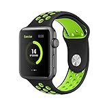 AWSTECH 38mm Soft Silicone Sport Style Replacement Watch band Strap for Apple iWatch Series 1 Series 2 - Black/Fluorescent green