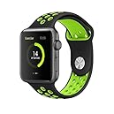 Apple Watch Band, AWStech 38mm Soft Silicone Sport Style Replacement Watch band Strap for Apple iWatch Series 1 Series 2 - Black/Fluorescent green
