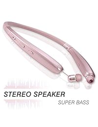 Auriculares Bluetooth retráctiles con correa para el cuello, retráctil, plegable, Bluetooth, correa para el cuello, deportivos, resistentes al sudor, cancelación de ruido, auriculares estéreo (oro rosa)