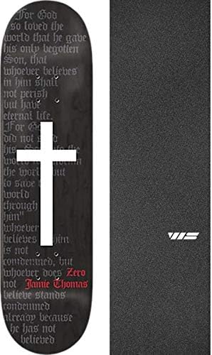 Zero Skateboards Jamie Thomas OG Cross Black Stain Skateboard Deck - 8.5" x 32.3" with Jessup WS Die-Cut Black Griptape - Bundle of 2 Items