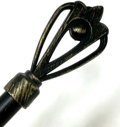 Multiple Sizes - Adjustable Metal Curtain Rods with Crown Staff Finial- Esty- BLACK/ GOLD-28"- 48"